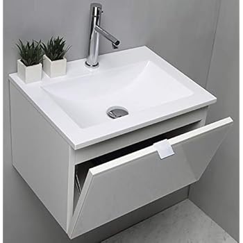 Bagno Italia Mobile Bagno Sospeso 50 Cm Con Lavandino In Ceramica - Moderno In Bianco Lucido O Rovere Scuro - Completo Di Specchio