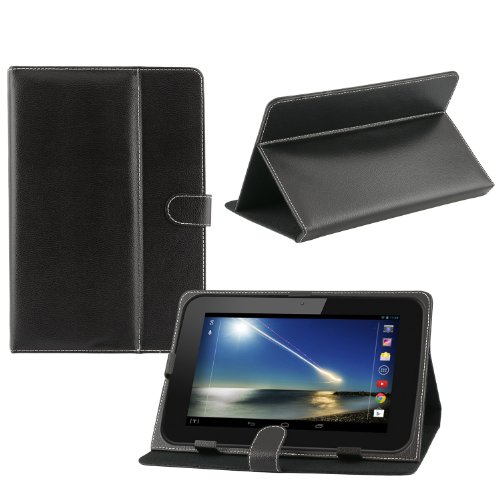 iProtect Kunstleder Tasche für MEDION LIFETAB Schutz Hülle Case mit Stylus PEN für E7312 MD98488 7 Zoll schwarz
