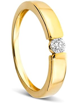 Orovi Damen Verlobungsring Gold Solitärring Diamantring 9 Karat (375) Brillianten 0.15crt GelbGold Ring mit Diamanten