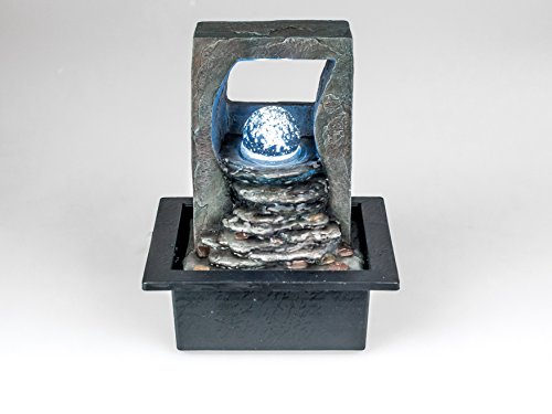 Zimmerbrunnen Stone Art Modernes Design mit LED Beleuchtung und Glaskugel 26 x 21 cm
