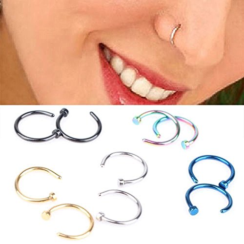 TianQin WY Small 316L Surgical Steel Open Nose Ring / Hoop Cartilage Piercing Stud Body Piercing Thickness 0.8mm and 8mm Diameter (8mm 10pcs)