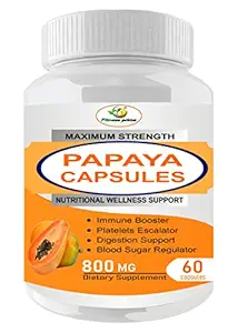 Fitness Prime Papaya Extract 800 mg Capsules for Boosting Immunity & Improve Blood Platelets Production | Anti-Oxidant & Natural Detoxifier (60 Capsules (Pack Of 1))