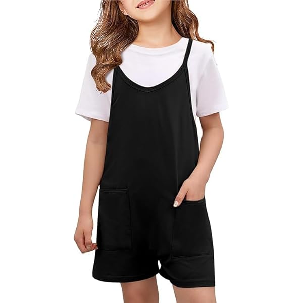 Rolanko Jumpsuit voor kinderen, mouwloos, losse overalls met zakken Rolanko Jumpsuit voor kinderen, mouwloos, losse overalls met zakken
