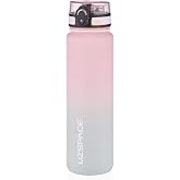 Uzspace 1000ml &Ccedil;ift Renkli Sızdırmaz BPA İ&ccedil;ermez Kilitlenebilir Kapaklı Motivasyonel Tritan Su Matarası (Pembe-Gri)