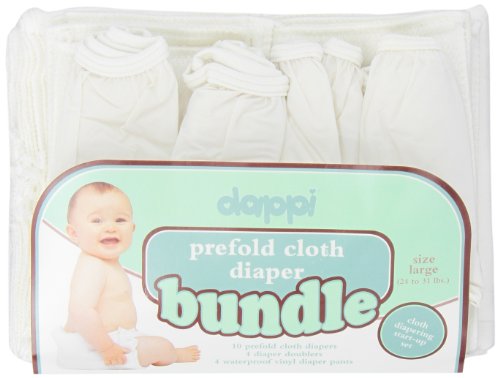 Dappi Prefold Cloth Nappy Bundle, White, Medium