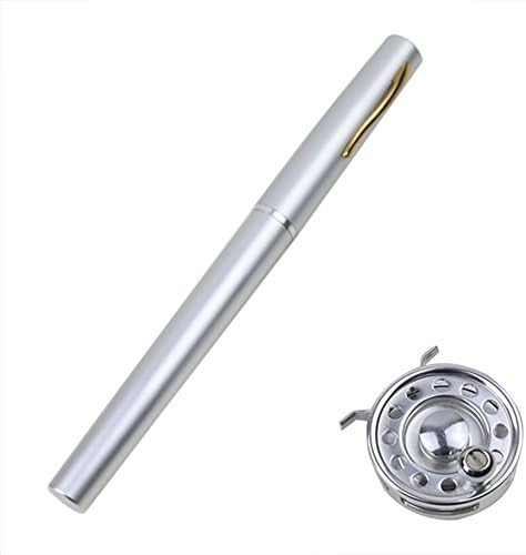 MEIYU Mini Portable Pocket Aluminum Alloy Fishing Rod Pen Shape Pole Fish Reel Line Soft Bait Hook Float Tackle silver