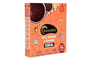Naturelish Ragi, Banana and Almonds Cereal | Porridge | 100% Natural, Healthy and tasty breakfast / snack option for kids | No preservatives, salt or sugar | 200Grams