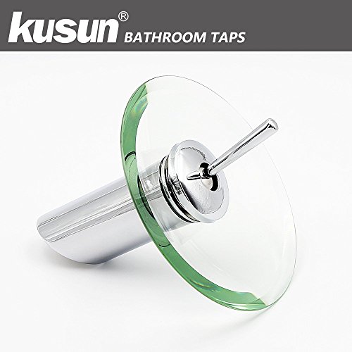 Kusun® Moderne Armaturen Badezimmer Waschbecken Armaturen Luxus Chrom Finish Armaturen mit Glas-Wasserfall-Auslauf mit Messing Wasserhahn Körper und Keramik Kartusche (Warmes und kaltes Wasser Alternative) KT026M - 3