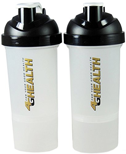 Eiweißshaker schwarz + Pulverfach Doppelpack 4G Health Eiweiß Shaker Schwarz-gold + 2 Shaker im Set als Eiweißshaker - Mixer - Cocktailshaker (2x 600ml+200ml)