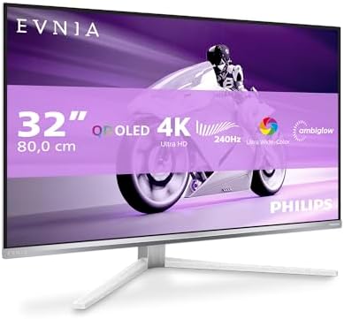 Philips Monitor 32M2N8900AM 31.5" 3840x2160, UHD, 240Hz, QD-OLED Panel, 0.03ms GtG, USB-C Speakers (HDMI2x 2.1 DP 1x 1.4) Adaptive Sync, HDR400 TrueBlack, FreeSync Prem. Pro, G-Sync Comp., Argento