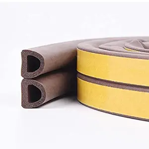 Nurven D Shaped Self-Adhesive EPDM Same Smooth Interior Doors and Windows Sealing Strip 5 Meter Tape Sound Proof/Dust Proof Doors and Windows Seal Strip Rubber Tape Weatherstrip (Set of 1 - Brown)