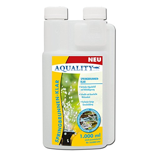 AQUALITY Springbrunnen-Klar 1.000 ml (Verhindert bei besatzlosen Wasseranlagen die Bildung von Kalk, Algen, Schleim und Bakterien - Eignet sich besonders als Brunnenreiniger in Zier-, Zimmer-, Garten & Springbrunnen (auch Marmor-Brunnen), Wassertrögen, Fontainen, Regentonnen sowie Nebler und Luftbefeuchter im Innen- und Außenbereich)