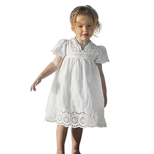 Amlaiworld Robe de Filles Enfants Filles Robe d'impression Florale Robe de Dentelle Princesse Creuse Robe de Vêtements pour 1-6 Ans Fille (120/3-4Ans, Blanc)
