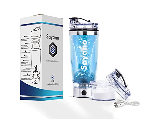 Sayano Professional Plus - Elektrischer Eiweißshaker / Proteinshaker (USB) mit Behälter - Silber (600ml)