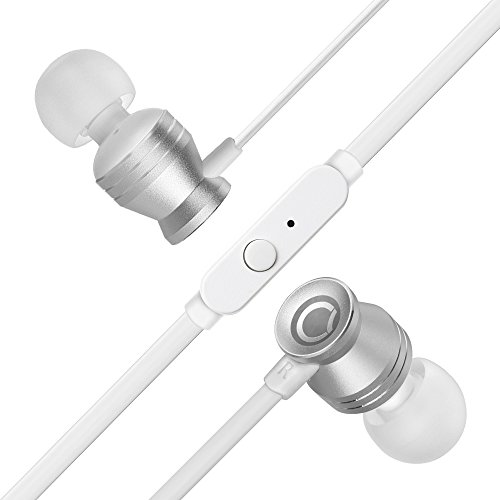 GGMM Écouteurs Intra-Auriculaires, C300 Oreillettes Filaires de Musique au Son Stéréo d'Isolation Acoustique, avec Micro Fiche 3.5mm Câble Plat 1,2 m, Argent
