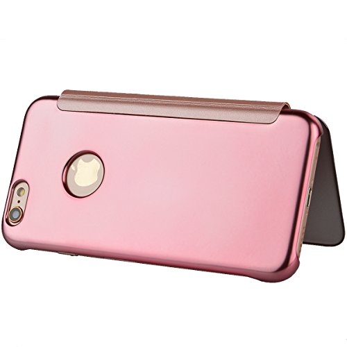 WeLoveCase Funda Tapa iPhone 6S Espejo Carcasas iPhone 6 R  gido Fundas Moviles PC Dura Cubierta Protecci  n Flip Cover Folio Case Resistente Piel Funda de Cuero para Apple iPhone 6 6S Oro Rosa