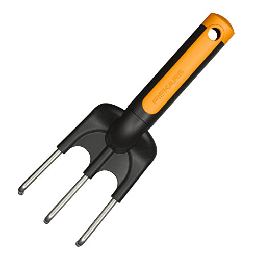 Fiskars Griffe de jardin tri-matière; 3 dents, Longueur: 25 cm, Dents en acier inoxydable, Noir/Orange, Premium, 1000728