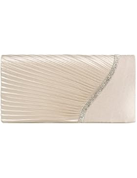 Damara® Damen Faltenwurf Mittlere Edle Satin Abendtasche Mit Strassstein