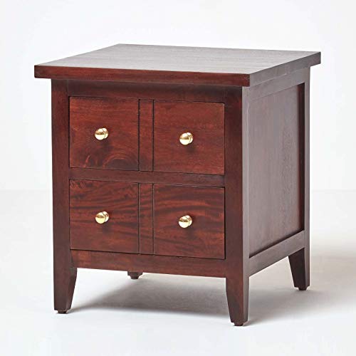 Homescapes Groove Dark Wood Lamp Table With Drawers Small Side