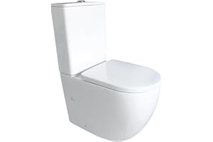 EL BAÑO MODERNO Inodoro Completo - WC Inodoro Completo con Sistema Rimless Antibacterias - Vater Baño con Tapa Dura Extrafina Amortiguada - Salida Dual Eficiente con Ahorro de Agua - WC para Hogar Blanco
