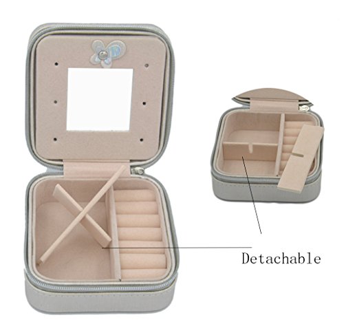 iSuperb Schmuckkasten Reise PU-Leder Schmuckkoffer Reißverschluss Öffnungsriegel schmuckkästchen für Ringe Ohrringe Weihnachtsgeschenke für mädchen Damen - 6