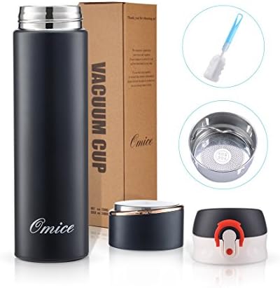 OMICE Sports Water Bottles and Stainless Steel Insulated Riding Water Bottles With Brush - Double Wall Design with Flip Cap,Leak Proof Travel Water Bottles 17 Oz (Black)