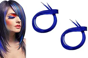 Raaya Set Of 2 Pcs Hair Strips Extensions For Women And Girls, Coloured Hair Extensions For Women Pack Of 1 (Blue)