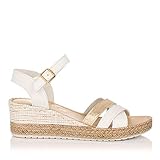  PITILLOS 5642 Sandalia Combi Piel CUÑA Mujer Blanco 38