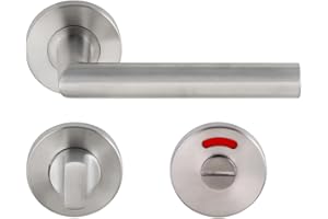 ‎APERIT Aperit 49.203.03 Türgriffe: Profi Türbeschlag T-Modell - EN1906 Klasse 3 - Türklinken Paar mit WC Verriegelung - Drückergarnitur/Türdrücker für innentüren, rund, Edelstahl matt
