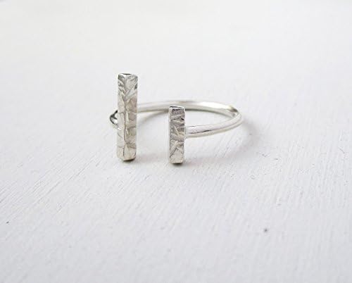 PONDUS Handmade Open Ring - Silver Double Bar Ring - Sterling Silver Adjustable Ring - Asymmetric Bars Ring - Silver Minimal Ring - 2 Bars Open Ring - Also Gold Plated