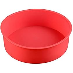 JuneJour Moule à gâteau rond en silicone flexible anti-adhésif Silicone, Red, 17cmx5.5cm