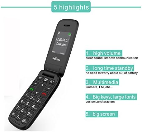 Yphoox T15A 2G Big Button Easy to Use Flip Mobile Phone 1.77"Screen Big Volume Big Fonts SOS Button Flip Senior Phone Easy to Use Unlocked Feature Phone with FM Bluetooth Torch