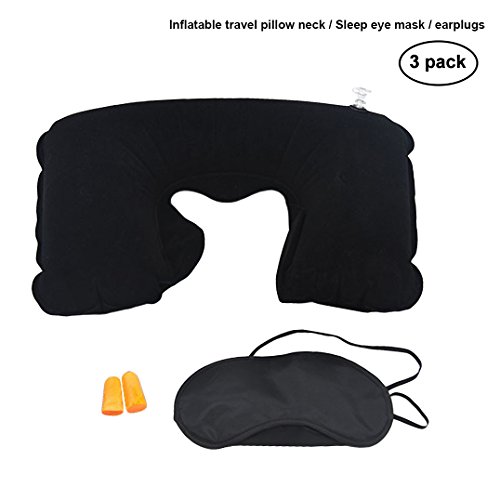 Preisvergleich Produktbild Nackenkissen aufblasbar Reisekissen Drei in eins Augenmaske Ohrstöpsel ideal für Reisen Büro und Zuhause Rosa Schwarz DunkelBlau Grau Blau