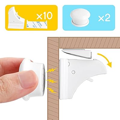 Serrures Sécurité de l'Enfant/Bébé Bloquer Placard,Tiroir,Armoire Avec 3M ruban adhésif Aucun Outil ou Vis (10 Verrous + 2 Clé)
