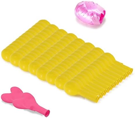 Woodlandu 98 pcs Latex Balloons include 8 dozen/96 pcs Pure Yellow Colour Round Shape plus 2 pcs Pink Heart 12 Inches with 10m/32.8ft Bind Ribbon