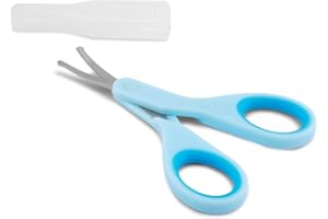 Chicco nagelsax för spädbarn och barn, sax i rostfritt stål med böjda blad och rundade spetsar, skyddskåpa, halkskydd gummigrepp - Babytillbehör 0+ månader