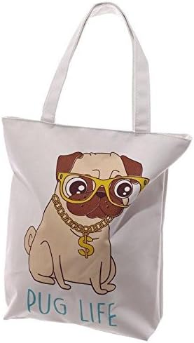 Bags of Room - Pug Life Design Cotton Bag with Zip &amp; Lining