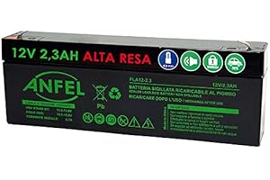 ANFEL BATTERIA PIOMBO RICARICABILE 12V 2,2AH 178X60X34mm PER ANTIFURTI SIRENE E ALLARMI 2AH 2,3AH