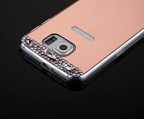 Galaxy S7 Hülle,Galaxy S7 Schutzhülle,Galaxy S7 Case,ikasus® [Bling Glitzer Kristall Strass Diamant Spiegel Hülle] Galaxy S7 Silikon Hülle,Glänzend Glitzer Kristall Strass Diamanten Überzug Mirror Spiegel Muster Stoßdämpfend TPU Silikon Schutz Handy Hülle Case Tasche Silikon Crystal Case Schutzhülle Etui Bumper für Samsung Galaxy S7 – Rose Gold - 6