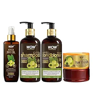 WOW Skin Science Amla Ultimate Hair Care Kit - consist of Amla Hair Oil, Amla Shampoo, Amla Conditioner & Amla Hair Mask - Net Vol 1000mL