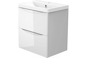 Biubiubath 500mm Wall Hung Bathroom Vanity Basin Unit Gloss White 2 Soft Close Drawers Bathroom Furniture Set flat pack