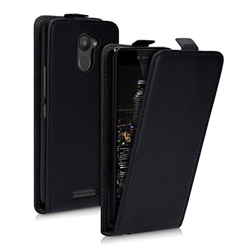 kwmobile Funda para bq Aquaris U Plus - Flip Case para m  vil en cuero sint  tico - Cover plegable negro