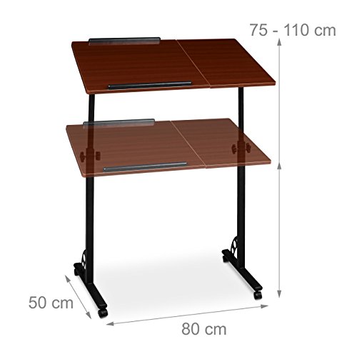 Relaxdays Laptoptisch groß höhenverstellbar H x B x T: 110 x 80 x 50 cm Mobiles Rednerpult mit Rollen zum Bremsen für Notebook mit Ablage für Beamer, große Laptops, Mäuse etc, Mahagoni (braun) - 3