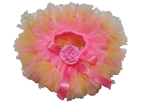 Pinkyee Girl'S Chiffon Rosette Tutus Skirt Yellow And Pink