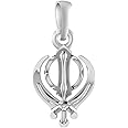 AKSHAT SAPPHIRE Sterling Silver (92.5% purity) Baba Guru Nanak/Sikh Khanda Symbol (30MM) Pendant for Men and Women Pure Silver spiritual Punjabi Sikh Sardar Locket for Good Luck, Health & Wealth