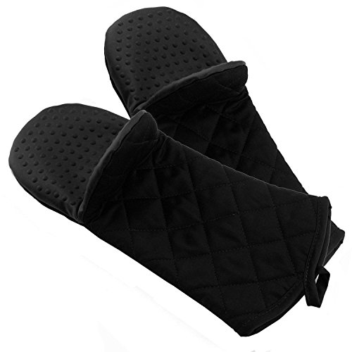 UBEST Ofenhandschuhe, 280 Celsius Silikon Backhandschuhe, Baumwolle Topfhandschuhe, verdicken und verlängert Grillhandschuhe, 1 paar, schwarz