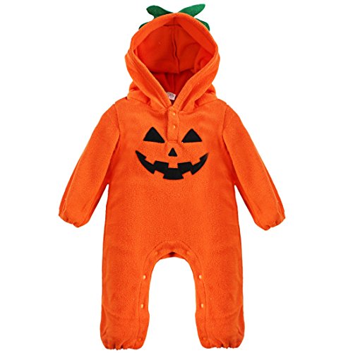 iEFiEL Newborn Baby Halloween Fancy Hooded Romper Jumpsuit Costume Outfit Orange Pumpkin 6-9 Months