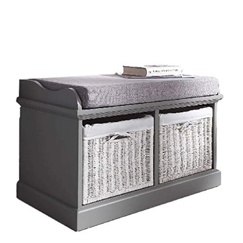 XFACTOR DEAL LIMITED Hall Storage Bench Unit Modern Wicker Chest Of Drawers Bedroom Wide with White Baskets Cushion Seat Wooden Free Standing Large Home Furniture &E Book by XFDL