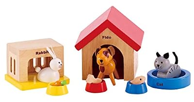 Hape - E3455 - Jeu d'Imitation en Bois - Maison de Poupées - Animaux de Compagnie