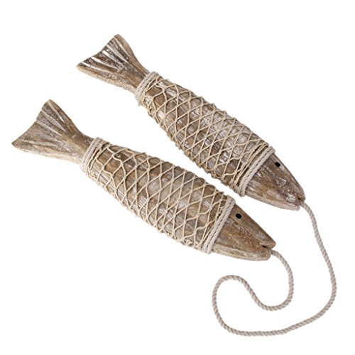 2x Rustikale Küsten Hand Geschnitzt Meereskunstraumdekor Fisch Wanddeko Hängen Deko L - 3